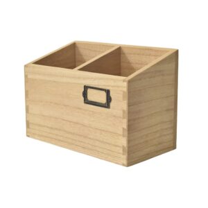 KIRIGEN Wood Kitchen Utensil Holder with Card Holder Clip for Countertop Decorative - Wooden Cooking Storage Caddy - Utensils Organizer Crock with 2 Compartments Natural