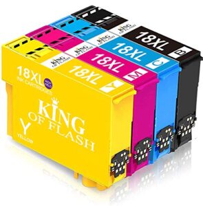 KING OF FLASH Replacement for Epson 18 18XL Ink Cartridges Compatible for Epson Expression Home XP-425 XP-422 XP-415 XP-412 XP-325 XP-322 XP-315 XP-312 XP-225 XP-215 XP-212 XP-405 (1 Set)