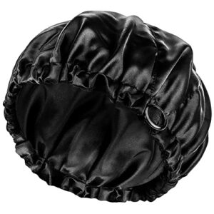 Mavenchy Adjustable Silk Bonnet for Curly Hair 34cm Diameter - Perfect to All Hair Lengths - 1pc Premium Quality Double Layered Non-Bleeding Hair Bonnet for Sleeping Black