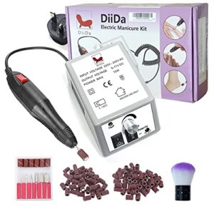 DiiDa Professional Electric Manicure Drill Set Acrylic Nail Gel Polish Remover Electric Nail Files Pedicure Kit with [100pcs Sand Rings+1 Powder Brush]
