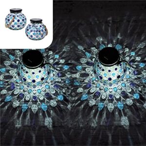 Gadgy Solar Lights Globe Blue - Outdoor Lantern Set 2 Outdoor Garden Lanterns - Balcony Solar - Deco Globe Garden - Outdoor Solar Table Light - Outdoor Solar Lantern Weatherproof - Mosaic Solar Light            [Energy Class A+++]