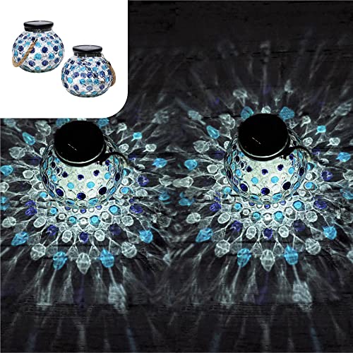 Gadgy Solar Lights Globe Blue - Outdoor Lantern Set 2 Outdoor Garden Lanterns - Balcony Solar - Deco Globe Garden - Outdoor Solar Table Light - Outdoor Solar Lantern Weatherproof - Mosaic Solar Light            [Energy Class A+++]