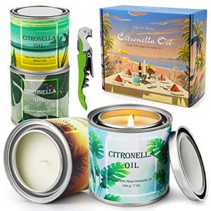Citronella Candle Outdoor & Indoor Large 4 Pieces Scented Candles Strong Travel Tin Candle Set Citronella Camping Candles Organic Candles for Garden bbq Citronella Burner for Patio Balcony Backyard