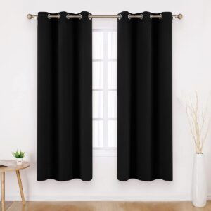 HOMEIDEAS Black Blackout Curtains 2 Panels 46 X 72 Inch Drop Room Darkening Eyelet Curtains for Bedroom Living Room