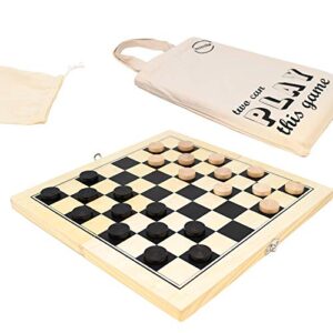 Big Game Hunters Pine Wooden Travel Draughts Set with Folding Board 30 x 30