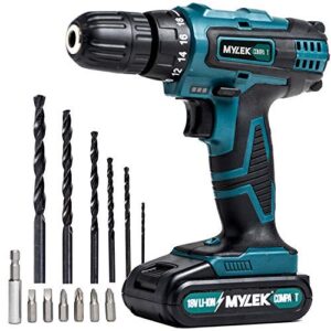 MYLEK 18V Cordless Drill - Lithium Ion Drills Driver Screwdriver Set - 13 Piece Combi Accessory Kit - LED Worklight