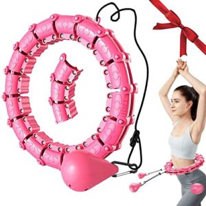 HSEE Weighted Hula Hoop for Exercising Weighted Smart Hula Hoops Non-Falling Hoola Hoops 2 in 1 Abdomen Fitness Weight Loss Massage With 360° Auto-Spinning Ball Adjustable Size 24 Detachable Knots