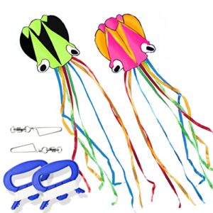 9KM DWLIFE Kite Octopus Large Rainbow Mollusc Flying Kite for Kids and Adults with Long Colorful Tail and Kite String Outdoor Toys Beach Trip Toys 2 Pack