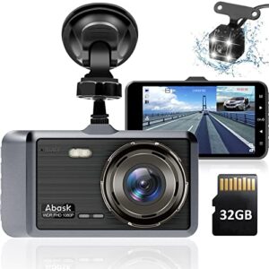 Abask Dash Cam Front and Rear 1080P with 32GB SD Card