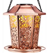 HOUSESAPP Solar Bird Feeder for Outdoors Hanging, Metal Wild Bird Feeder for Cardinals Solar Gard...