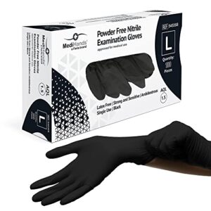 Farla Medical MediHands Nitrile Gloves - Disposable Black Gloves - Powder Free & Latex Free Nitrile Gloves Large - Multi-Purpose