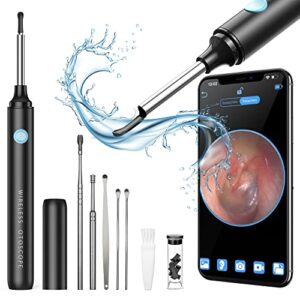 Ear Wax Removal Kit - Ear Cleaner Ear Camera - Ear Wax Remover with 6 Pcs Ear Set - Ear Wax Removal Tool - WiFi Otoscope Camera with 6 Silicon Ear Spoon - Ear Cleaning for iOS & Android (Black)