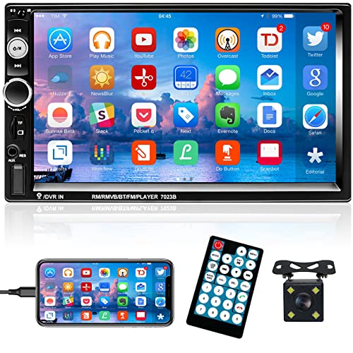 Hikity Car Stereo Double Din Car Radio Bluetooth with Rear View Camera 7 Inch Touch Screen FM Radio with USB TF AUX