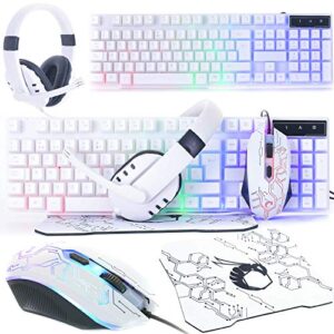 White Gaming Keyboard and Mouse and Gaming Headset & Mouse Pad