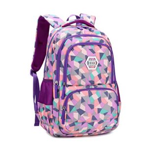 Bansusu Geometric-Print Purple-Backpack for Girls Middle-School Elementary Bookbags Purple-L