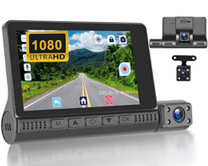 CAMECHO 3 Channel 1080P Dash Cam Touch Screen with Car Front Rear with 32G TF Card