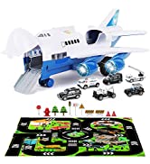 Veluoess Transport Cargo Airplane Car Toy Set, Transport Airplane Toy with 6 Mini Engineering Veh...