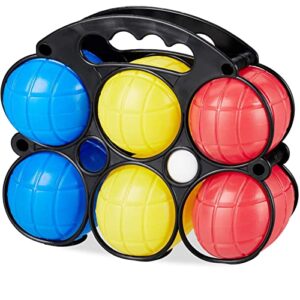 Livingshire 6 Plastic Colourful Boules | Water Filled French Petanque Garden Game Set | Moulded Carry Case