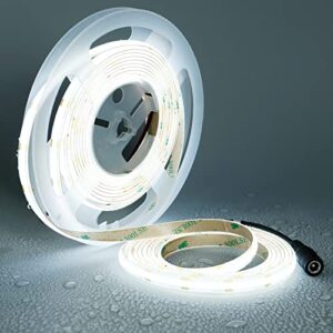 TOPAI 12V COB LED Strip Light Cool White 6000K Waterproof IP65 CRI 90+ 16.4ft/5M 2400LEDs Dotless High Density 4000lm Cuttable Flexible LED Tape Light for Cabinet Home DIY Lighting Projects