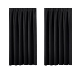 BellaHills 100% Blackout Curtains Room Darkening Black Curtain - Modern Design Light Reducing & Privacy Protection Short Window Drape/Drapery for Kid's Room 66 x 54 Inch Black 2 Panels