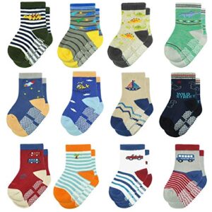 HYCLES Toddler Non Skid Boy Socks - 12 Pairs Infant Baby Kid Children Grips Socks for 1-7 Years Old Girl Socks