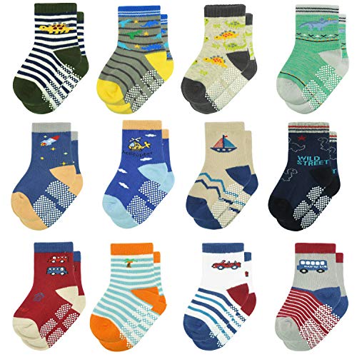 HYCLES Toddler Non Skid Boy Socks - 12 Pairs Infant Baby Kid Children Grips Socks for 1-7 Years Old Girl Socks