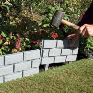 Garden Mile Set of 12 Grey Brick Effect Garden Edging Garden Lawn Borders Fence Flowerbed Grass Edging Decorative Fencing Mowing Barrier Garden Separator Tidy Pathways Driveway Walkway Outdoor Déco