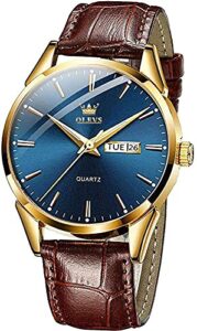 OLEVS Men Watch Leather Strap Classic Dress Large Face Analog Quartz Date Luminous Waterproof Gents Wrist Watch