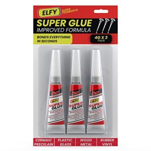 ELFY 3 Pack Super Glue All Purpose with Pin Point Nozzle 4g Super Fast Superglue General Strong Thick & Strong Adhesive Super Glue Gel for Hard Plastic
