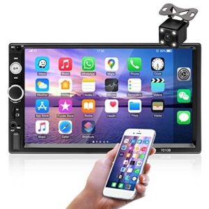 CAMECHO Bluetooth Car Stereo 2 Din 7 Inch HD Touch Screen FM Radio Android Phone Mirror Link USB/TF/AUX Autoradio Car Stereo with Backup Camera