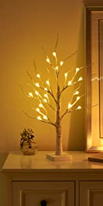 Pre-lit 2FT 24LED Birch Table Tree Lights with Timer