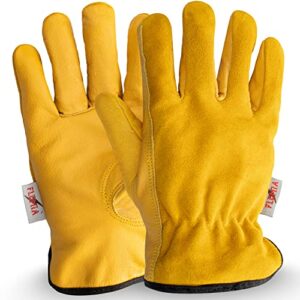 Heavy-Duty Work & Gardening Gloves | One Size | For Men & Women | Thorn-Proof | Reinforced Fingertips | Cowhide & Cow Split Leather | Fleece Lining | Avoid Yellow Stains (Pack of 1)