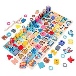 Wooden Number Alphabet Puzzles Sorting Counting Learning Toys for Toddlers