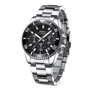 Mens Watches Chronograph Stainless Steel Waterproof Date Analog Quartz Watch Business Casual Fashion Wrist Watches for Me