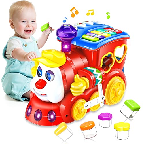 Baby Toys for 1 Year Old Boys Girls Train Crawling Baby Toys 6 12 18 Months Learning Educational Infant Toys with Light/Block/Music for Toddler Kids 1st Birthday Gifts Age 1-3 Years Christmas