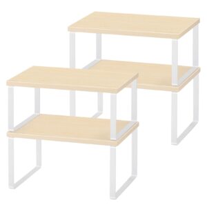 Cupboard Shelf Organisers Set of 4 Kitchen Cabinet Shelf Organizer Wood Stackable & Expandable Countertop Shelf Organizer Rack for Bathroom Pantry Racks White