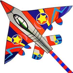 HONBO HUGE Fighter Plane Kite for Kids and Adults- 58" Wide with long tail- Easy Flyer - Kit Line and Swivel Included- Good for beach kite for childre