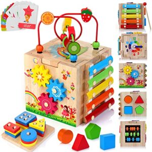 HELLOWOOD Wooden Activity Cube Baby Toys