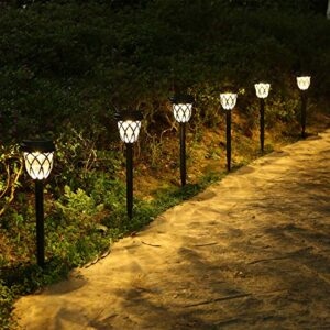 Tomshin-e Solar Garden Lights Outdoor Pathway Light Solar Powered Waterproof Stake Lights Outside Ornaments for Patio Lawn Yard Ground Backyard Courtyard Dusk to Dawn Auto On/Off