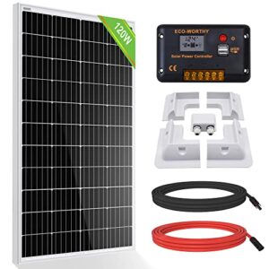 ECO-WORTHY 120W 12V Solar Panel Kit 0.5kWh/day for Motorhome Caravan RV: 120W Monocrystalline Solar Panel + 30A 12V/24V Charger Controller + RV Mounting Brackets + Extension Cables