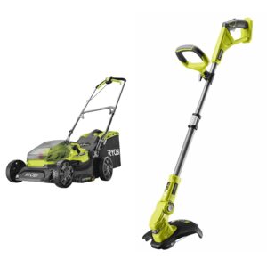 Ryobi RY18LM37A-140 18V ONE+ Cordless 37cm Lawnmower Starter Kit (1 x 4.0Ah) Amazon Exclusive & OLT1832 18V ONE+ Cordless Grass Trimmer Only