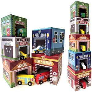 Bee Smart Toy Vehicles & Nesting Stacking Buildings | Includes Kids Police Vehicle