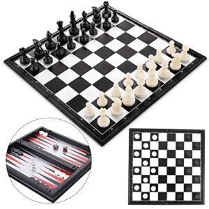 Peradix Chess Set | Backgammon | Draughts Board Game 3 in 1 Set | 25X25 CM Magnetic Travel Chess Board Checkers Pieces | Educational Toys Strategy Games For Kids and Adults