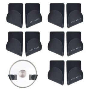 CYNNXIA 5 Pairs Pot Lid Racks Wall Mount Pot Lid Stand Holder Plastic Hanging Pan Cover Organizer Adjustable Pan Lid Holder Self-Adhesive Cutting Board Storage for Home Kitchen Utensils (Black)