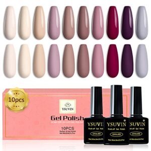 Yueshop UV Gel Nail Polishes Set- 10PCS Nude Pink Beige Brown Grey Gel Nail Varnish Kit Nail Art Design Soak Off LED Lamp Nail Polish Gel Beauty Mother's Day Gift (10x8ml)