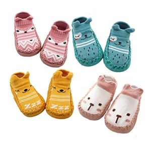 XM-Amigo 4 Pairs of Baby Boys Girls Indoor Pre-Walker Shoes Slippers Anti-Slip Shoes Socks