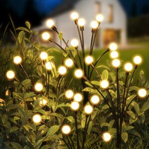 GEEDIAR Firefly Solar Lights Outdoor - 4 Pack 8 LED Solar Starburst Garden Lights 8 Lighting Modes USB Charging Swaying Lights for Yard Patio Pathway Garden Decoration