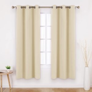 HOMEIDEAS Beige Blackout Curtains 2 Panels 46 X 72 Inch Drop Room Darkening Eyelet Curtains for Bedroom Living Room