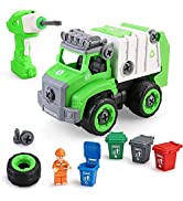 Veluoess 5 in 1 Construction Trucks Toy, Take Apart Dinosaur Toy Set Engineering Vehicles Toy wit...