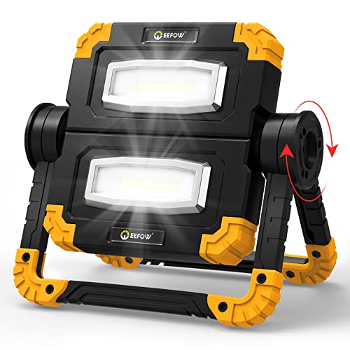 LED Rechargeable Work Light Portable - 2 COB 2000 Lumens Flood & Spot Lighting 360° Rotation USB Cordless Folding Lamp Battery Security Floodlight for Workshop Garage Loft Fishing Outdoor Emergency